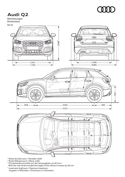 Maße und Abmessungen des neuen Audi Q2 Bildquelle: Audi-Mediacenter